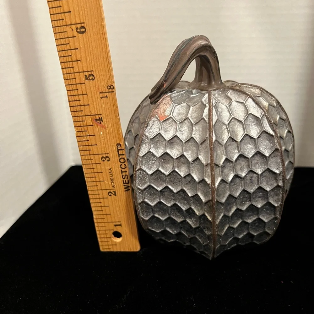 NEW Sophisticated Metallic Silver and Brown Geometric Pumpkin Table Accent